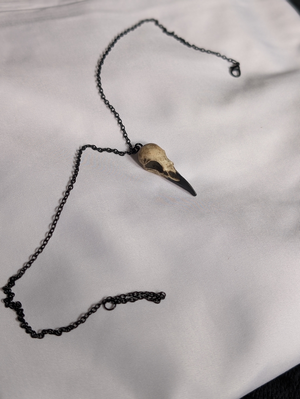 Gothic Bird Skull Pendant Necklace Black Chain Faux Bone